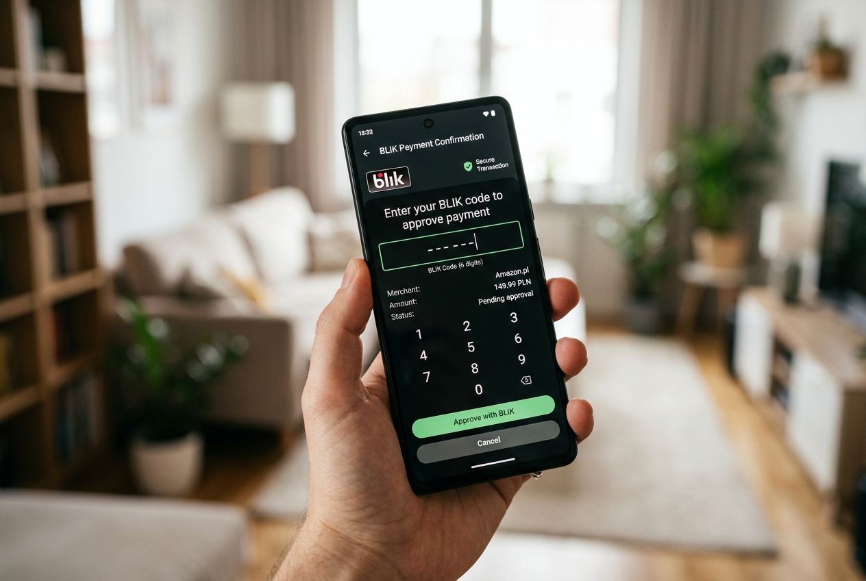 Bezpieczna płatność BLIK na smartfonie w aplikacji kasyna